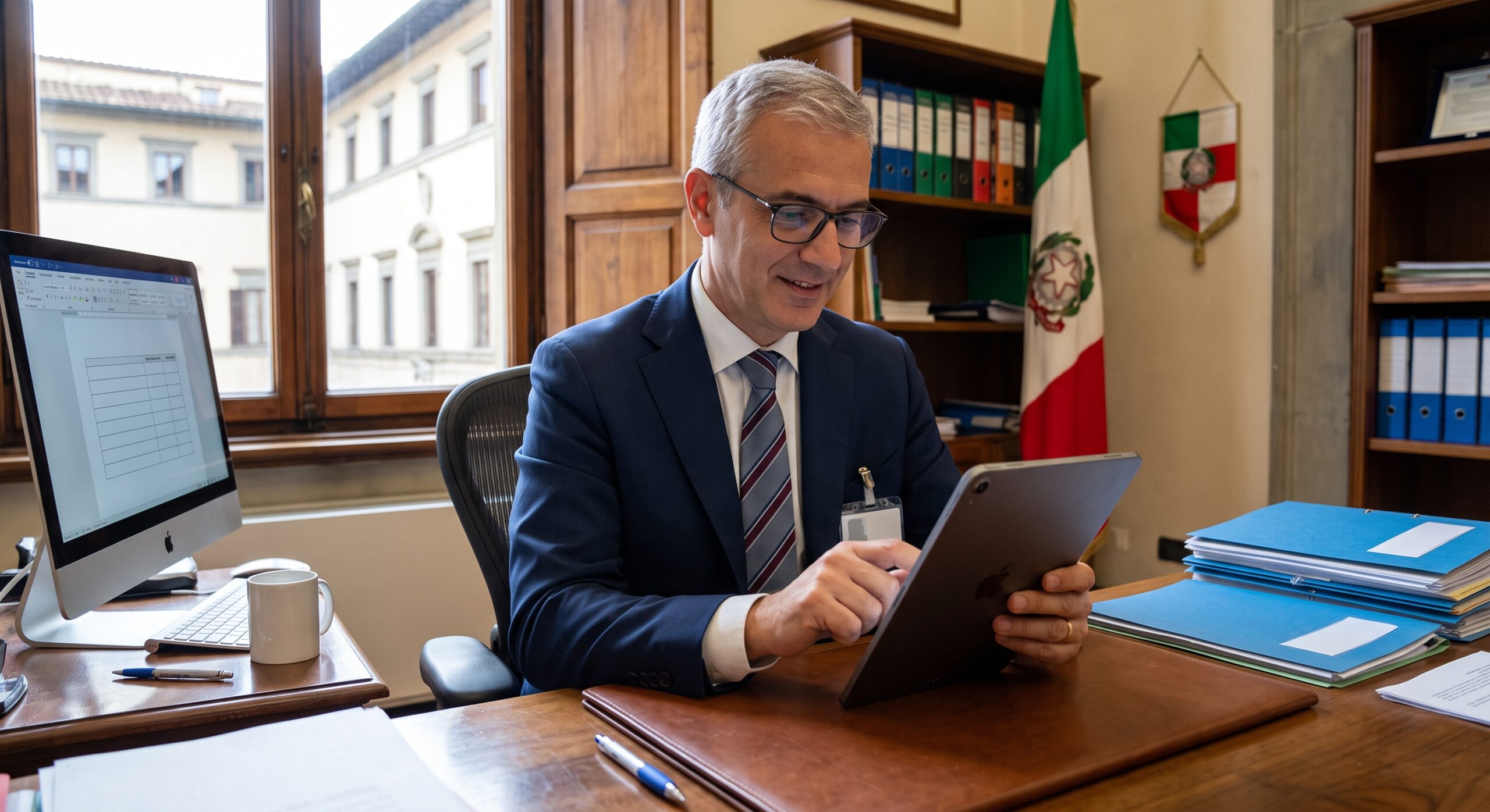 Funzionario della pubblica amministrazione controlla checklist facility management
